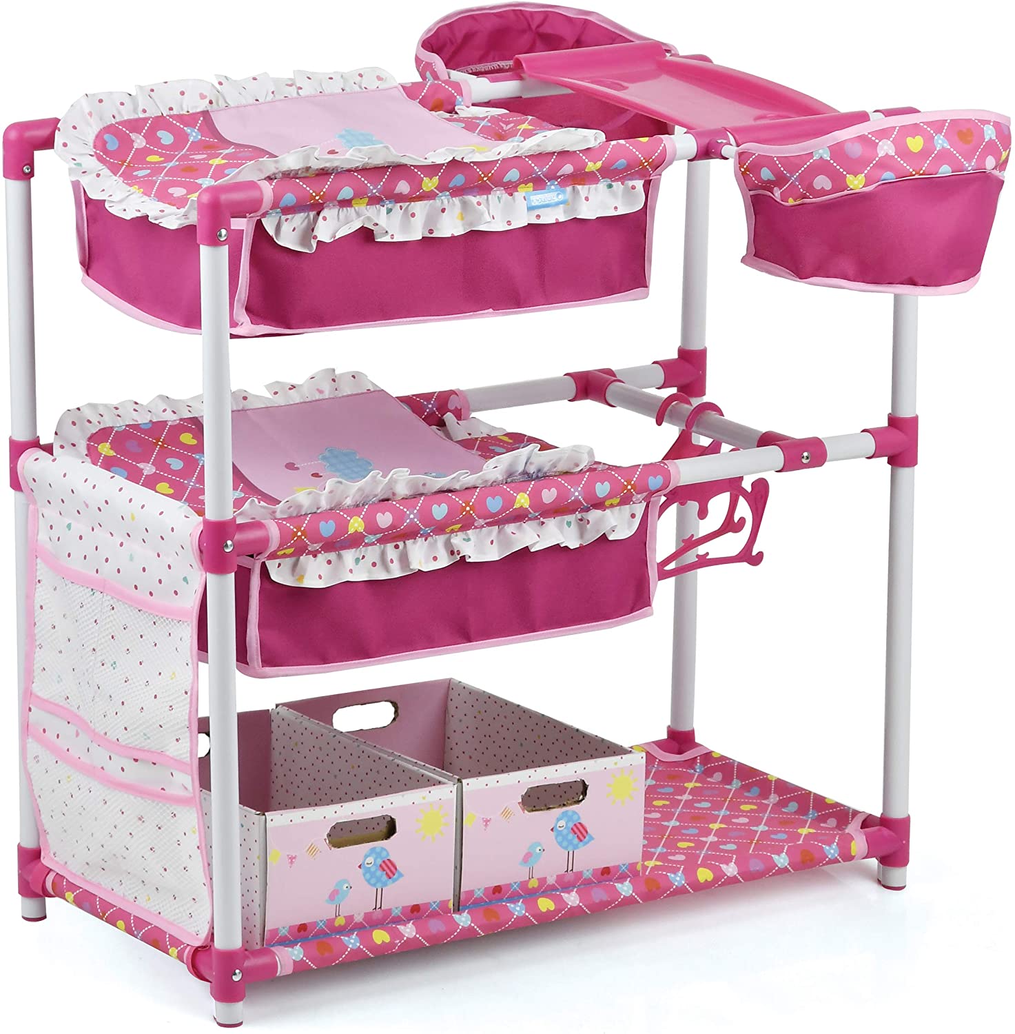 Armario Para Muñecas Bayer Chic 2000 – 46x25x74 Cm Con Barra, 3 Perchas Y Cajón Extraíble – Serie Puntos Grey